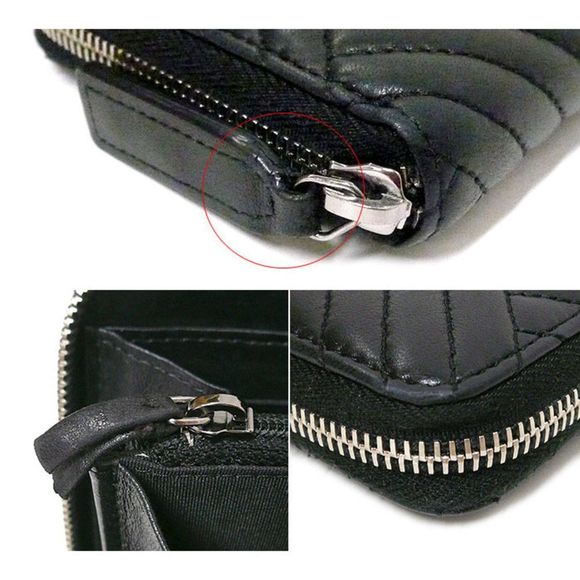 Chanel Lambskin Chevron Round Zipper Long Wallet Coco Mark Leather Black - Picture 6 of 6